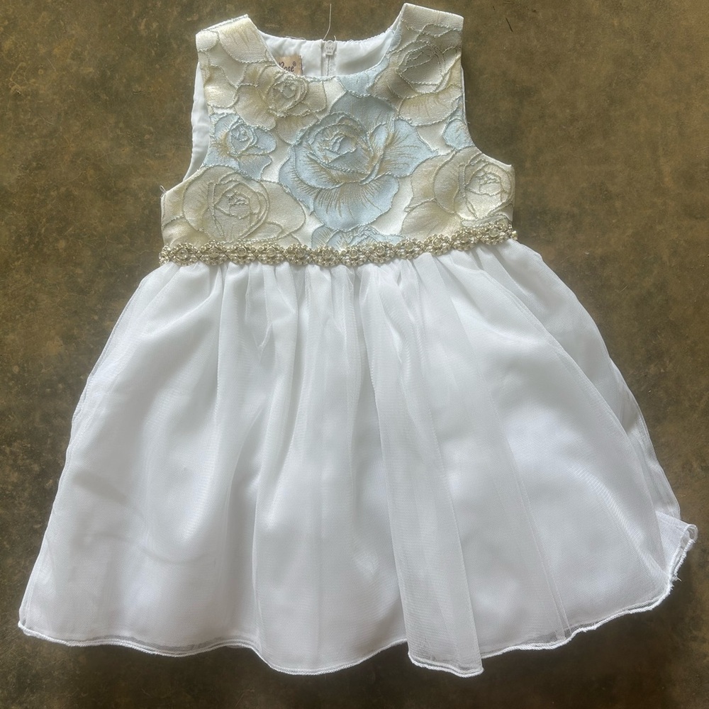 White Floral Kids Formal Dress